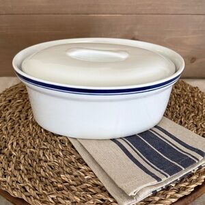 POTTERY BARN | Blue Striped Casserole Bowl